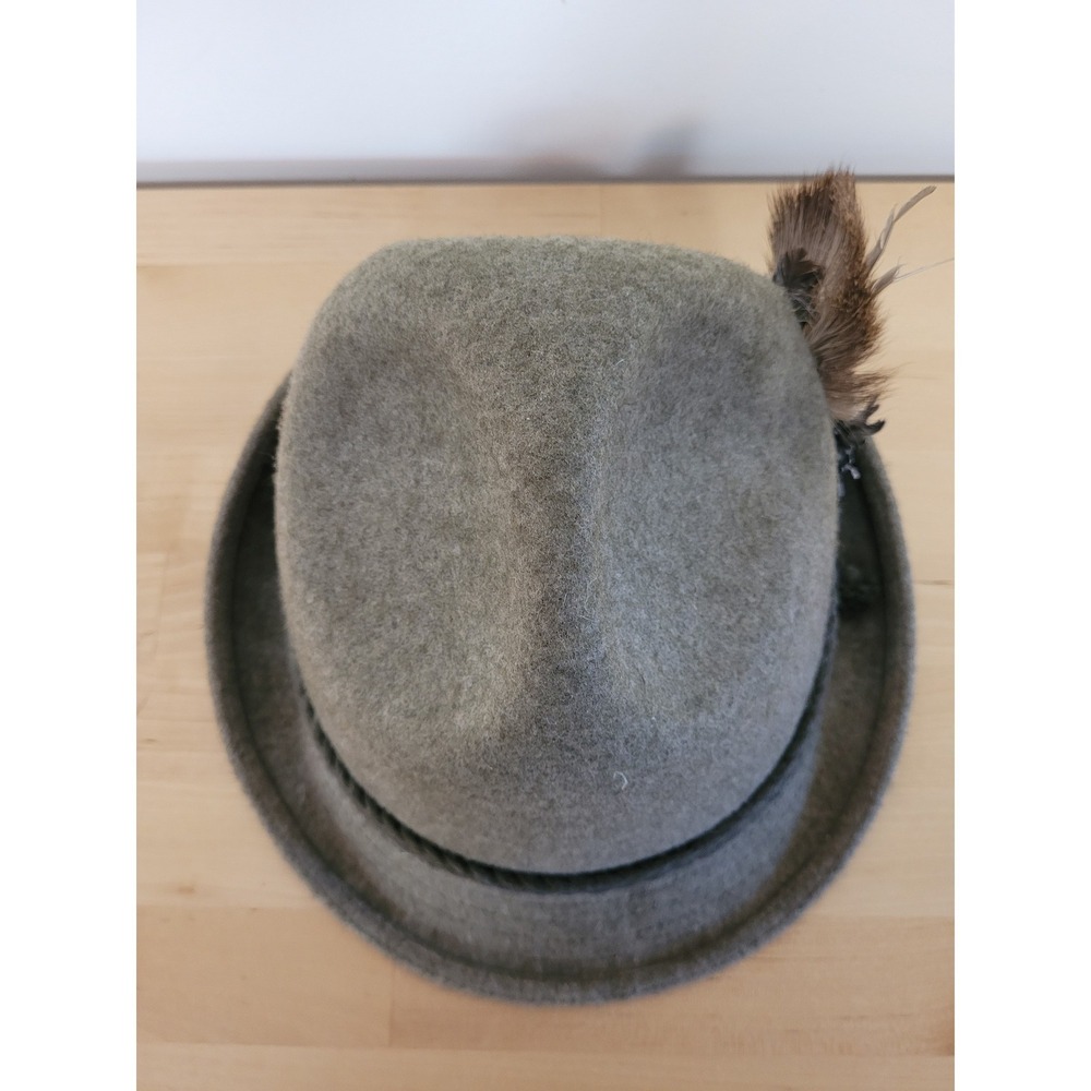Bayerischer Walk Loden Alpine Hat Mens Medium Olive Green Wool Felt Stag Feather - Picture 5 of 8